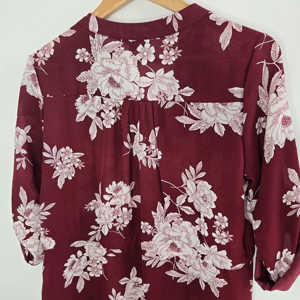 Timing Floral Burgundy Women's Long Tunic Top Size Medium - Picture 12 of 15